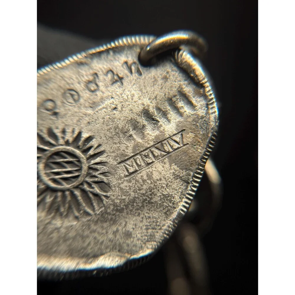 Vintage Silver Tone Celestial Medallion Necklace Chunky Textured Links 17.25